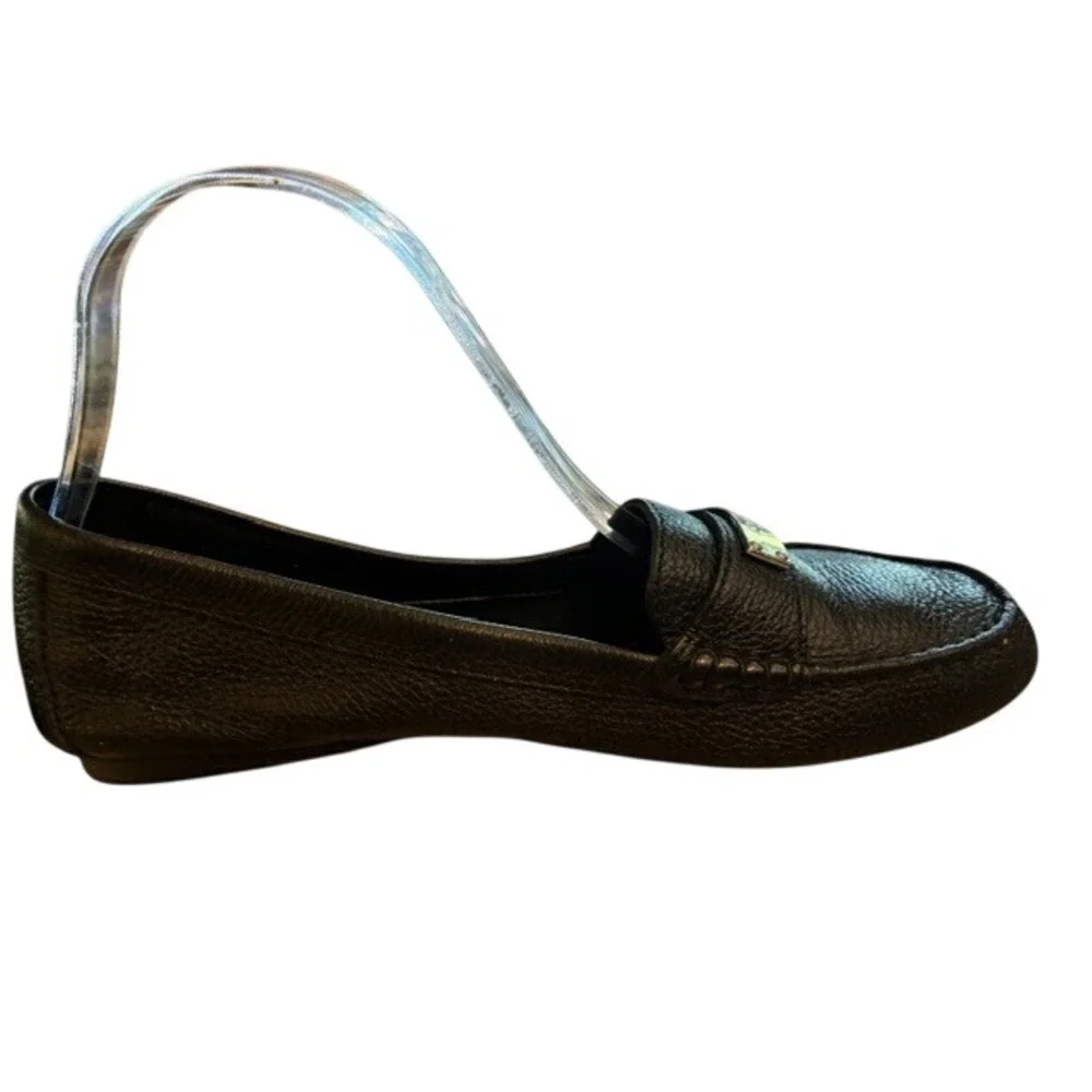 Coach Loafers Womens 8.5B Black Excellent Pebbled Leather Silver Logo Flats